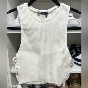 Zara Cream Ribbed Side-Tie Tank Top